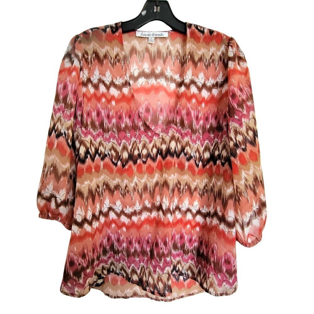 Revolve Lovers + Friends Watercolor Art To Wear Abstract Sheer 3/4 Sleeve Blouse